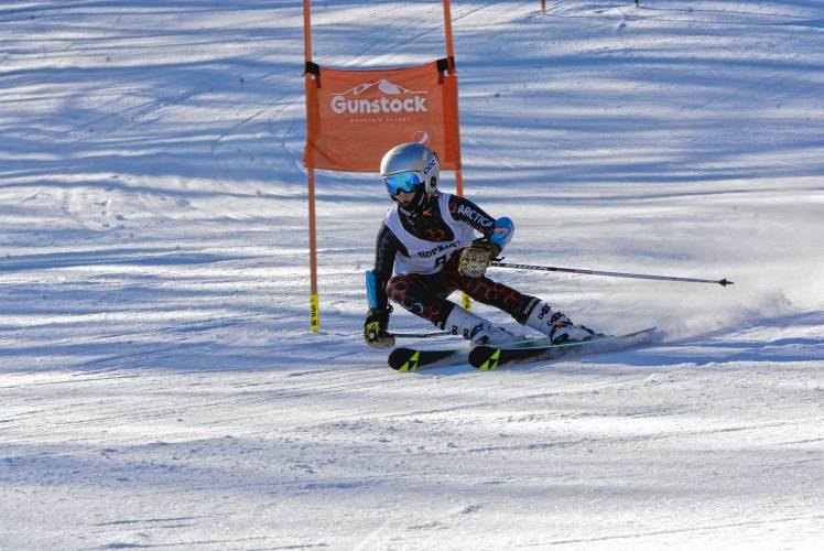 Hopkinton’s Coley Wells competes in the giant slalom at the NHIAA Division III Alpine ski championship at Gunstock on Thursday. Wells finished 10th in the slalom and 11th in the GS to help lead Hopkinton to the team title.