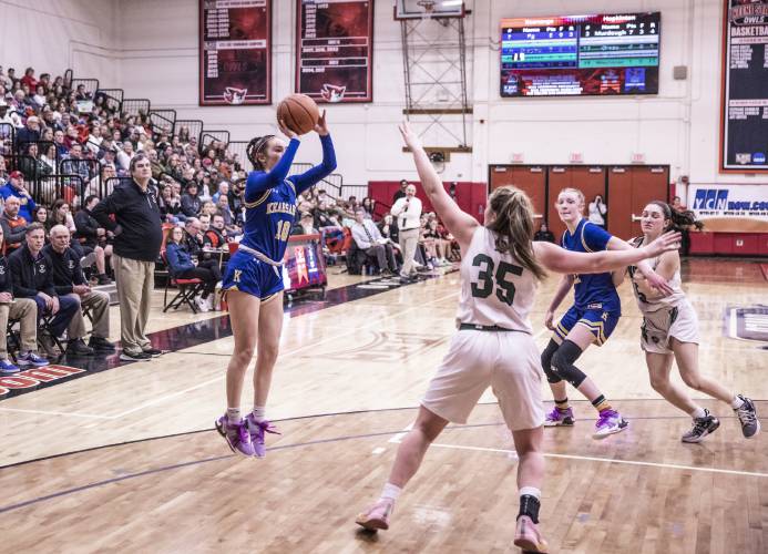 Kearsarge guard Ava Shapiro takes a shot for the Cougars during Saturday’s D-III championship. She scored seven of her 12 points in the third quarter.