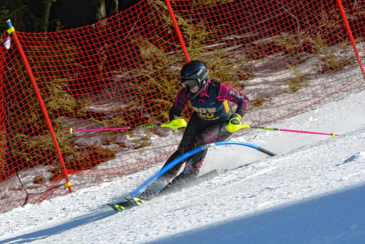 Bow’s Sophia Coombs competes in the slalom at the NHIAA Division II girls’ Alpine skiing championship on Monday at Crotched Mountain. Coombs was Bow’s top finisher in the both the giant slalom and slalom to lead the Falcons to third place. 