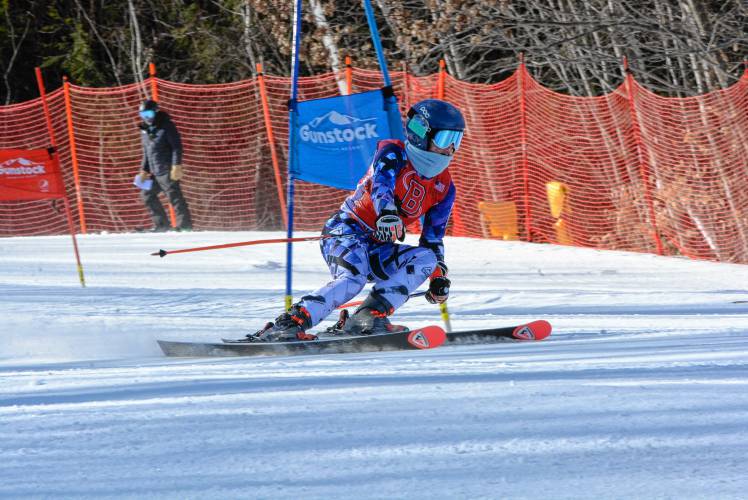Belmont’s Ella Stevens competes in the giant slalom at the NHIAA Division III Alpine ski championships at Gunstock on Wednesday. Stevens, a freshman, was crowned the individual champion in both the GS and slalom.