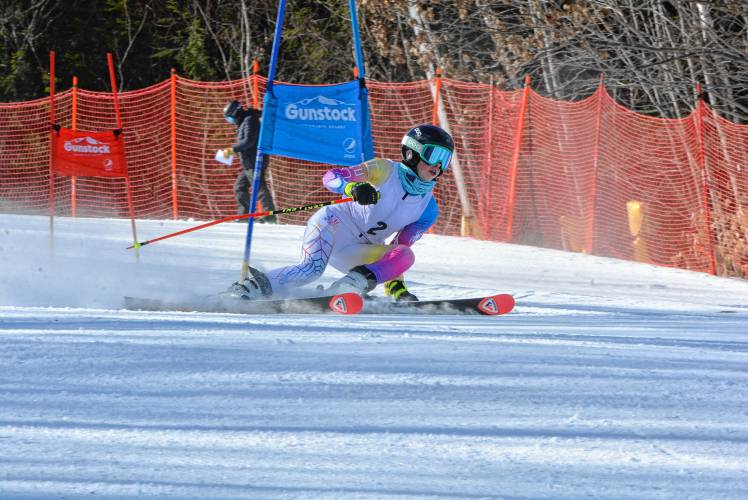 Bishop Brady’s Tess Lavoie competes in the giant slalom at the NHIAA Division III Alpine skiing championships at Gunstock on Wednesday. Lavoie finished seventh in the GS and 10th in the slalom to advance to the Meet of Champions in both disciplines. Joshua Spaulding / Salmon Press