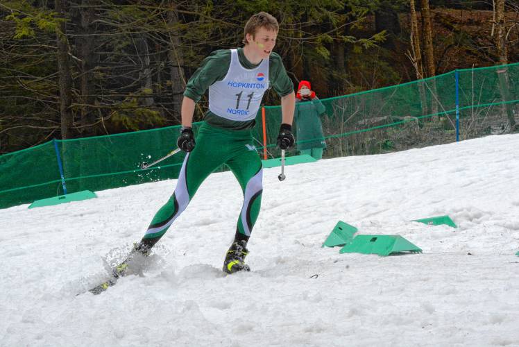 Hopkinton’s Matt Clarner competes in the freestyle race at the NHIAA Division II Nordic skiing championships at Oak Hill in Hanover on Wednesday. Clarner won the freestyle title and took third in the classic.