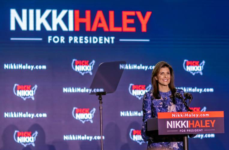 Former Gov. Nikki Haley reassured her supporters she is carrying on in the race against Donald Trump after coming in second in the New Hampshire Primary as she spoke at the Grappone Conference Center in Concord on Tuesday night, January 23, 2024.