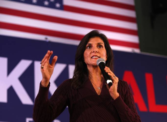Republican presidential candidate Nikki Haley during a town hall on Feb. 16, 2023, in Exeter, New Hampshire. (Nancy Lane/MediaNews Group/Boston Herald/TNS)