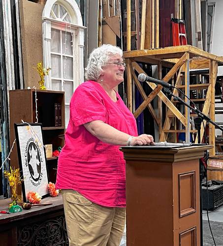 Karen Braz, co-founder of the Community Players’ Children’s TheatreProject receives her award named for her after 29 years of bringing Children’s Theatre to Concord.