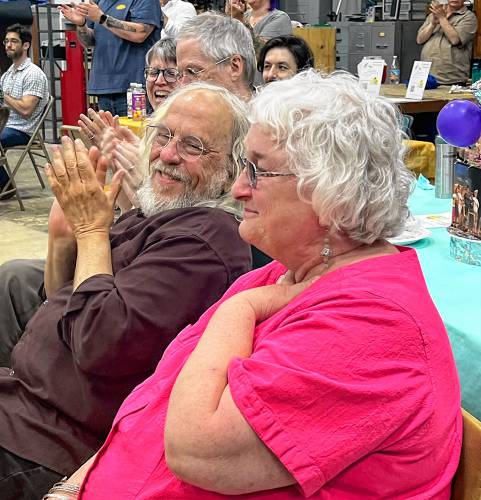 Children’s Theatre Project director Karen Braz is overwhelmed at the
announcement of an award established in her name. Photo by Kirsten Smith.