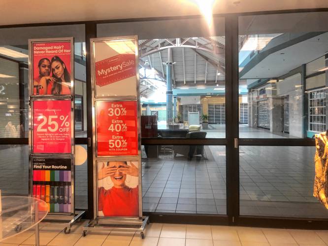 The former entrance into the Steeplegate Mall through JCPenney had been closed off by April 14, 2022. 