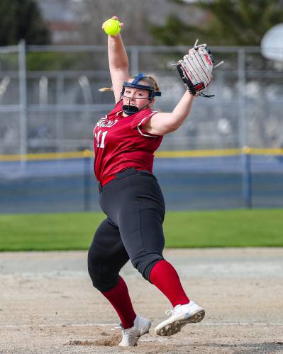 Concord's Maddy Wachter delivers a pitch against Nashua South at Memorial Field on Friday. Wachter pitched four perfect innings and struck out eight to lead Concord to an 18-0 victory.