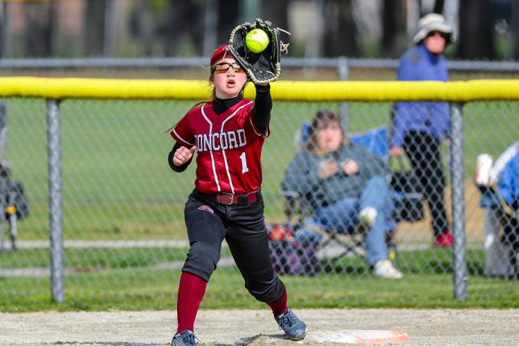 Concord’s Lily Hackett catches a throw during a game at Memorial Field on Friday.